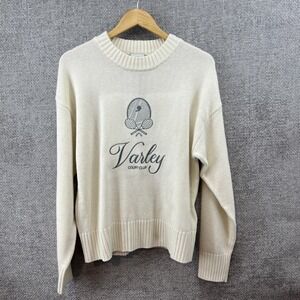 Varley Edie Namesake Sweater Womens XL Cream Embroidered Varsity Court Club New!
